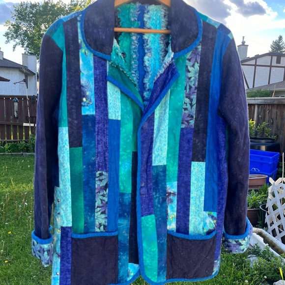 Jackets & Blazers - Patchwork Blue and Green Women's Jacket